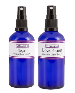 Vitali-Chi Love Potion and Yoga Aura, Linen & Room Spray Bundle - with Rose Geranium and Ylang Ylang, Lavender and Elemi Pure Essential Oils - 50ml