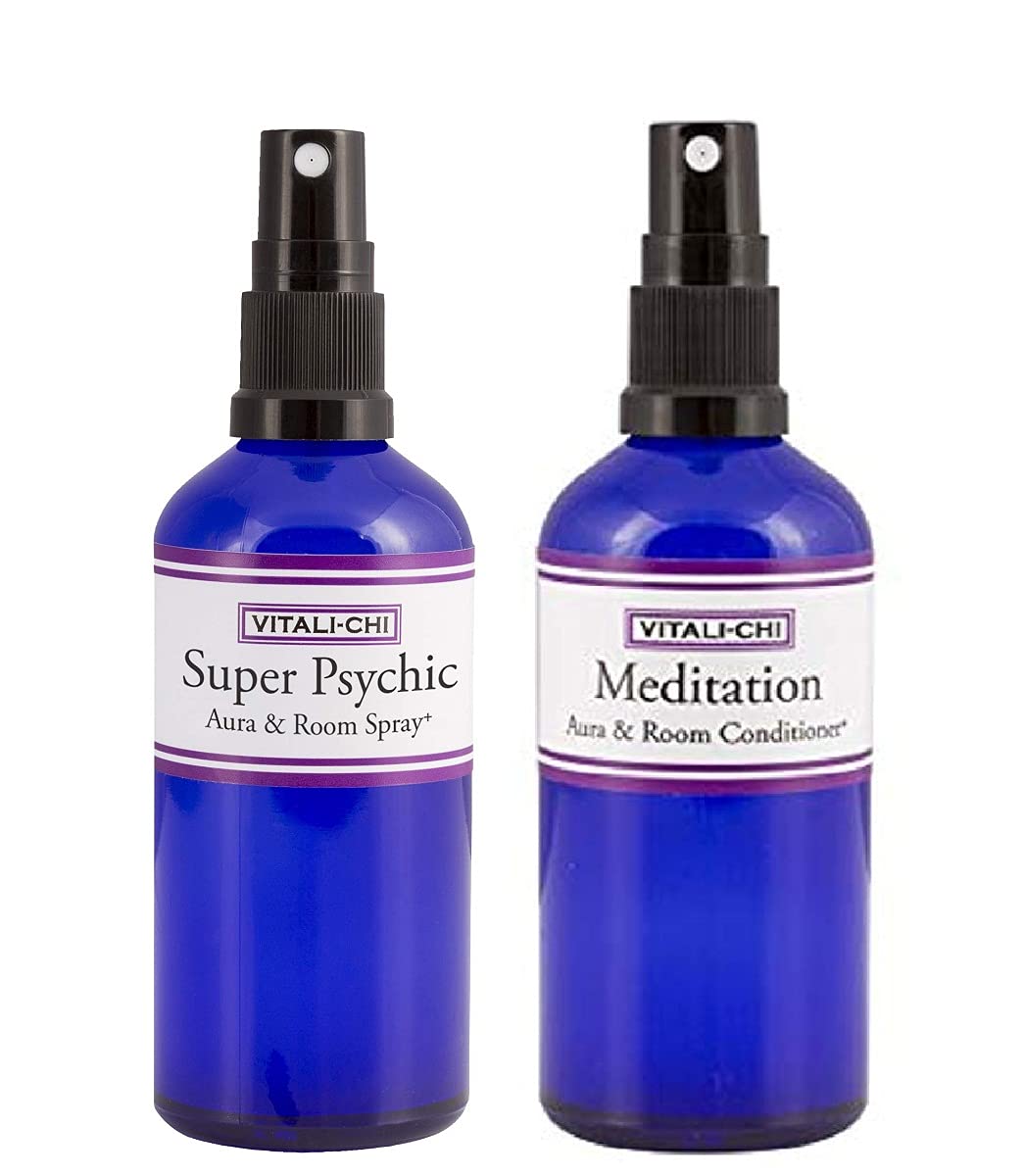 Vitali-Chi Meditation and Super Psychic Aura & Room Spray Bundle - with Lavender and Elemi, Lemon & Patchouli Pure Essential Oils - 50ml