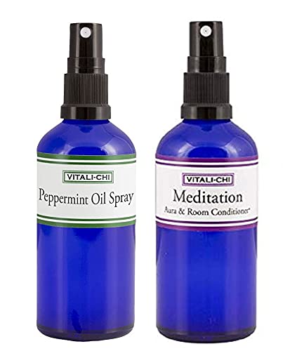 Vitali-Chi Meditations- und Pfefferminzöl-Aura- &amp; Raumspray-Bundle – mit reinen ätherischen Ölen aus Lavendel und Elemiharz, grüner Minze und Pfefferminze – 50 ml