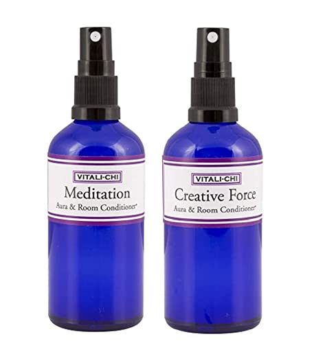 Vitali-Chi Creative Force and Meditation Aura & Room Spray Bundle - with Spearmint & Peppermint, Lavender and Elemi Pure Essential Oils - 100ml