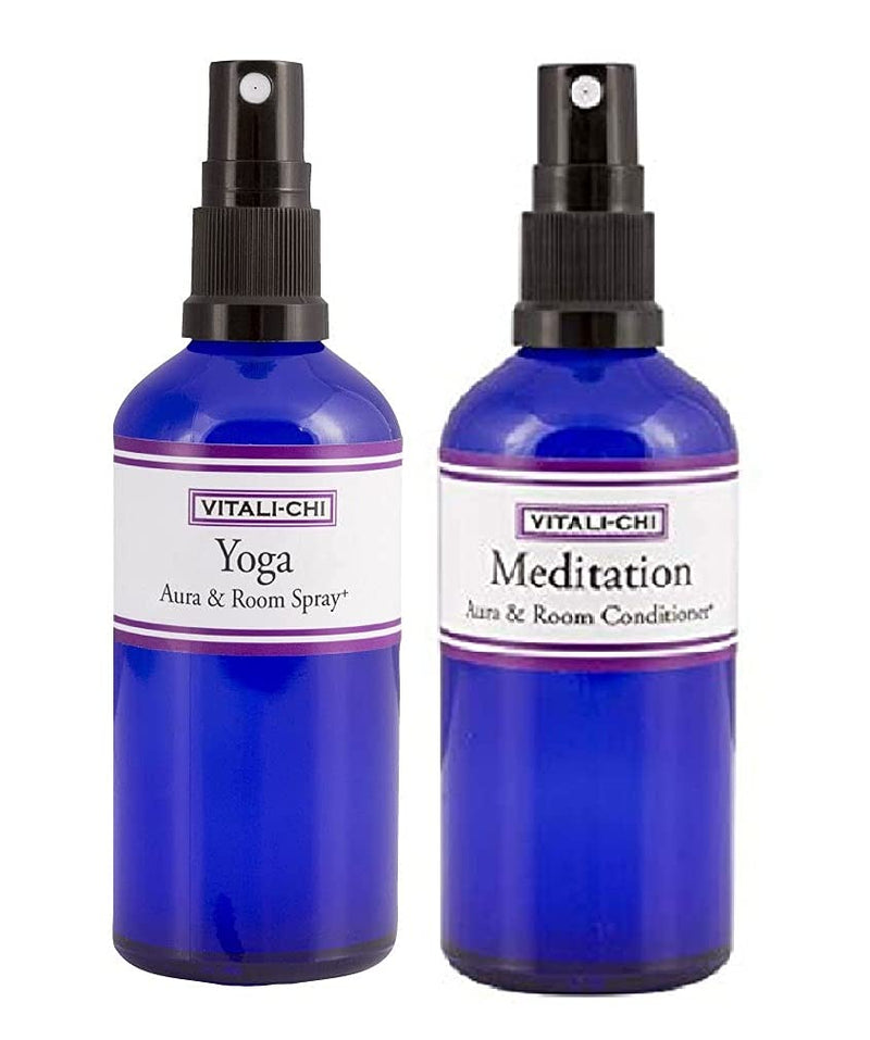 Vitali-Chi Meditation 50 ml und Yoga 100 ml Aura &amp; Room Spray Bundle – mit reinen ätherischen Ölen aus Lavendel und Elemi 
