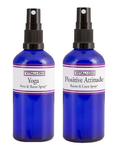 Vitali-Chi Positive Attitude and Yoga Aura & Room Spray Bundle - with Bergamot and Tangerine, Lavender and Elemi Pure Essential Oils - 50ml