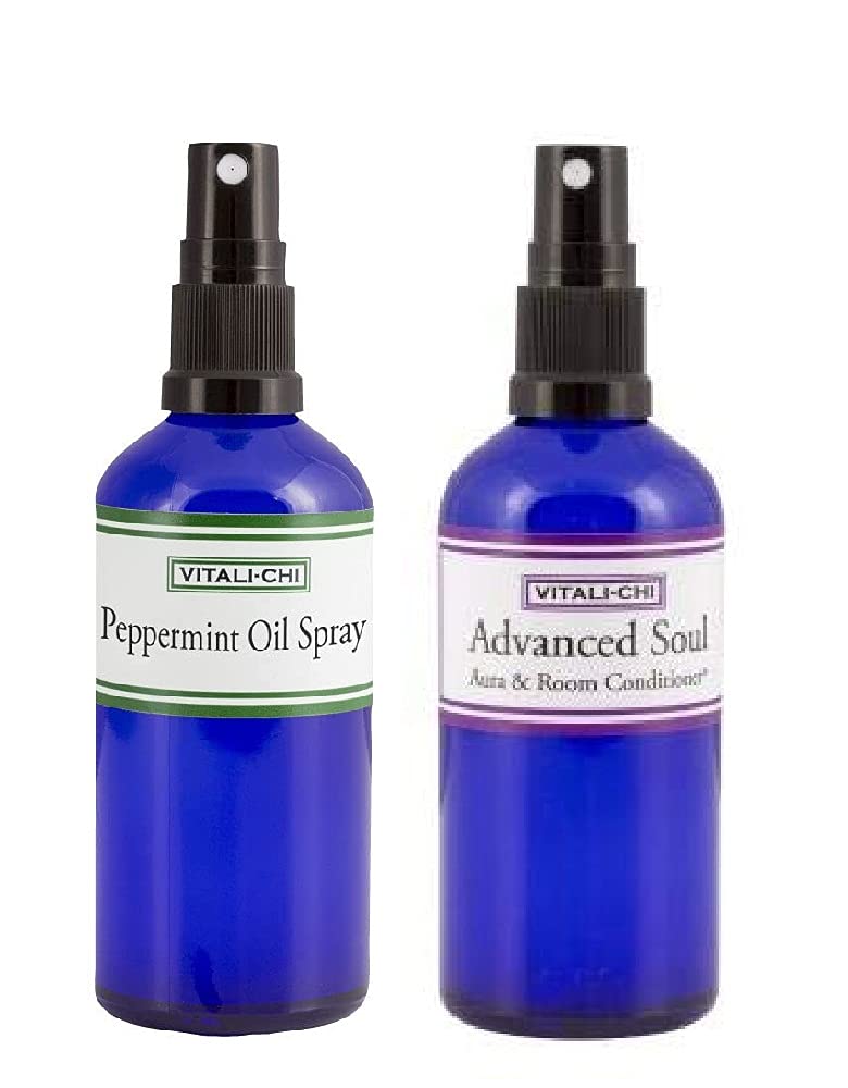 Vitali-Chi Advanced Soul and Peppermint Oil Aura & Room Spray Bundle - with Ho Leaf and Frankincense, Spearmint & Peppermint Pure Essential Oils - 50
