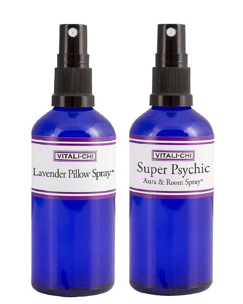 Vitali-Chi Lavender Pillow and Super Psychic Aura, Linen & Room Spray Bundle - with Lavender and Chamomile, Lemon & Patchouli Pure Essential Oils - 5