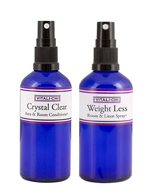 Vitali-Chi Crystal Clear and Weight Loss Aura, Linen & Room Spray Bundle - with TeaTree Lemon, Pink Grapefruit, Bergamot & Orange Pure Essential Oils 2 * 50ml