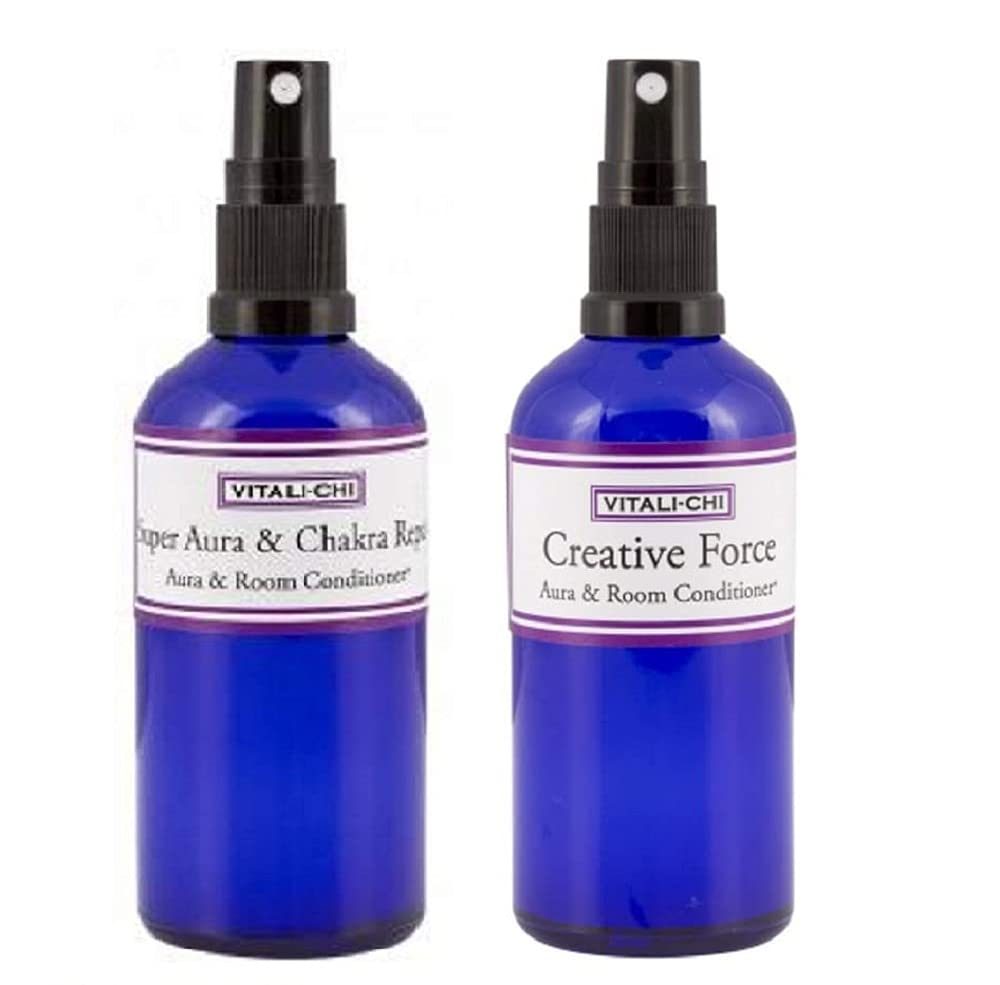 Vitali-Chi Creative Force and Super Chakra Repair Aura & Room Spray Bundle - with Spearmint & Peppermint, Bergamot, Bitter Orange & Patchouli Pure Essential Oils - 100ml