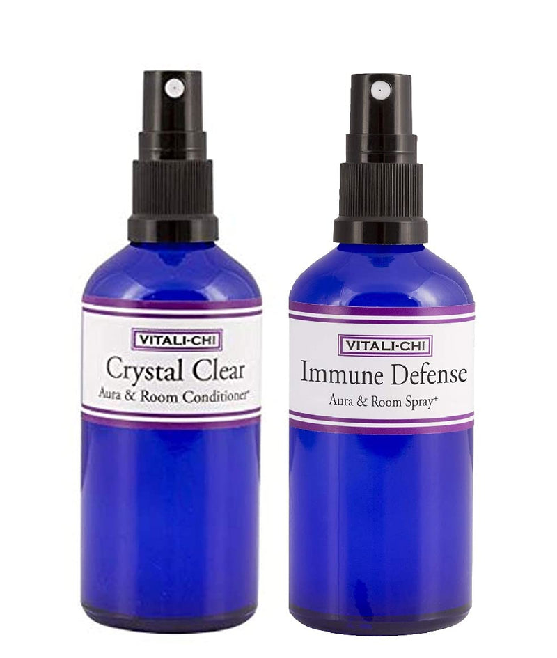 Vitali-Chi Crystal Clear and Immune Defense Aura & Room Spray Bundle - with TeaTree Lemon, Lemongrass Pure Essential Oils - 50ml