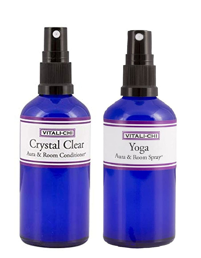 Vitali-Chi Crystal Clear and Yoga Aura, Linen & Room Spray Bundle - with TeaTree Lemon, Lavender and Elemi Pure Essential Oils - 50ml