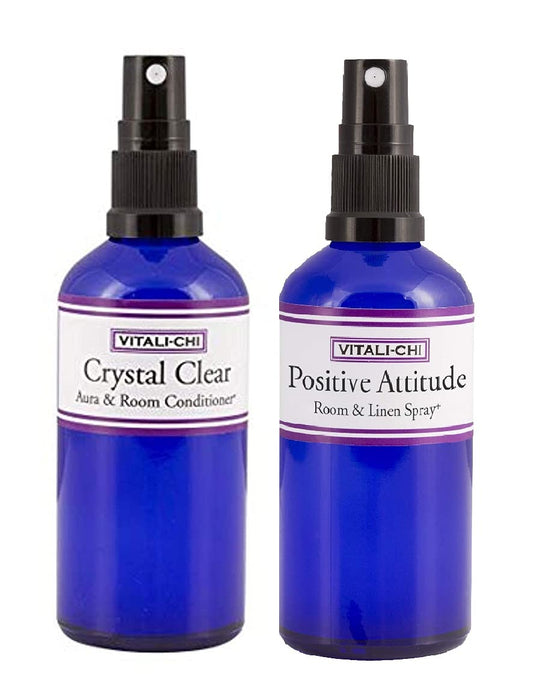 Vitali-Chi Crystal Clear 100ml and Positive Attitude 50ml Aura, Linen & Room Spray Bundle - with TeaTree Lemon, Bergamot and Tangerine Pure Essential