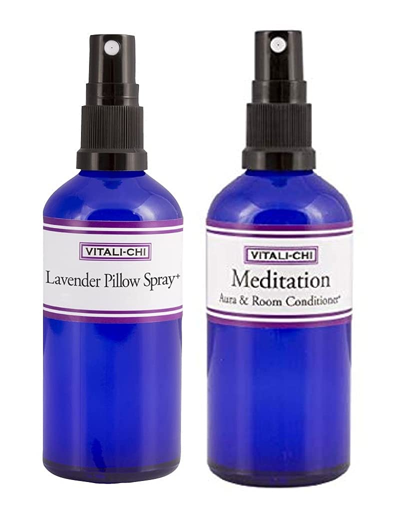 Vitali-Chi Lavender Pillow and Meditation Aura, Linen & Room Spray Bundle - with Chamomile, Lavender and Elemi Pure Essential Oils - 50ml