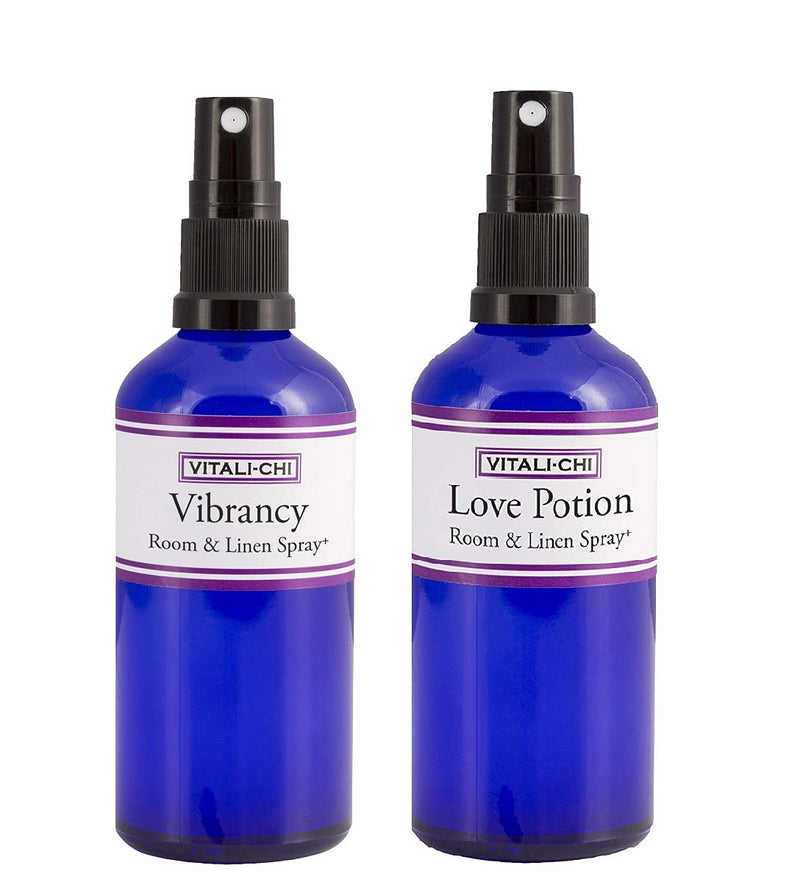 Vitali-Chi Love Potion and Vibrancy Aura, Linen & Room Spray Bundle - with Rose Geranium and Ylang Ylang, Lemongrass & Lemon Pure Essential Oils - 50