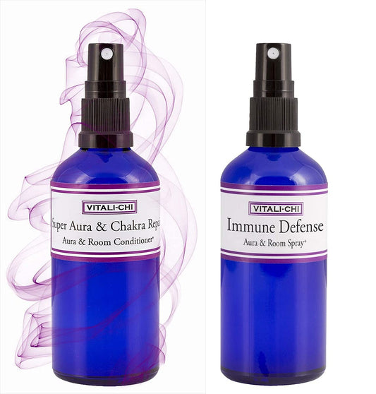 Vitali-Chi Immune Defense and Super Chakra Repair Aura & Room Spray Bundle - with Teatree Lemon, Lemongrass, Bergamot, Bitter Orange & Patchouli Esse