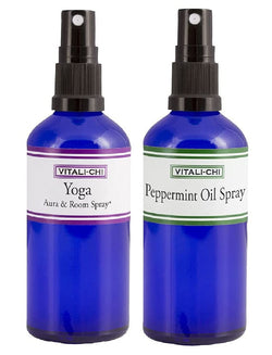 Vitali-Chi Pfefferminzöl und Yoga Aura &amp; Raumspray Bundle – mit reiner ätherischer Öle aus Grüner Minze &amp; Pfefferminze, Lavendel und Elemiharz – 50 ml 