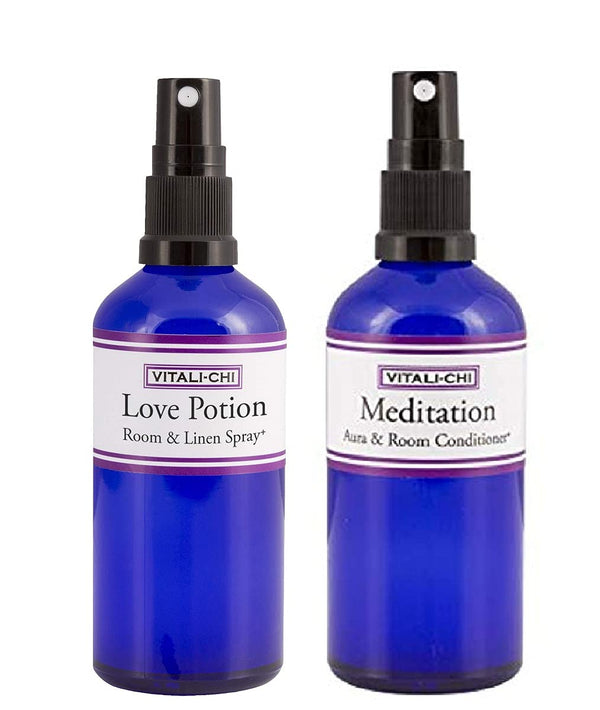 Need More Love? Struggling to Relax? Solve with Vitali-Chi Love Potion and Meditation Aura Spray Bundle - with Rose Geranium and Ylang Ylang, Lavende