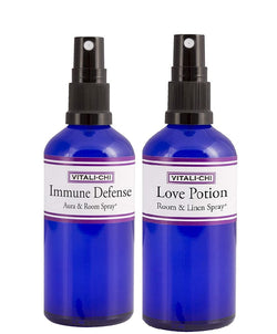 Vitali-Chi Love Potion and Immune Defense Aura, Linen & Room Spray Bundle - with Rose Geranium and Ylang Ylang, Teatree Lemon, Lemongrass Pure Essent