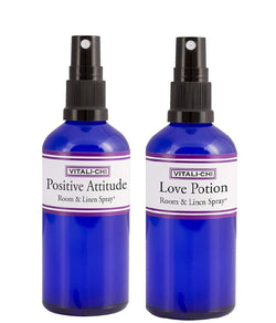 Vitali-Chi Love Potion and Positive Attitude Aura, Linen & Room Spray Bundle - with Rose Geranium and Ylang Ylang, Bergamot and Tangerine Pure Essent