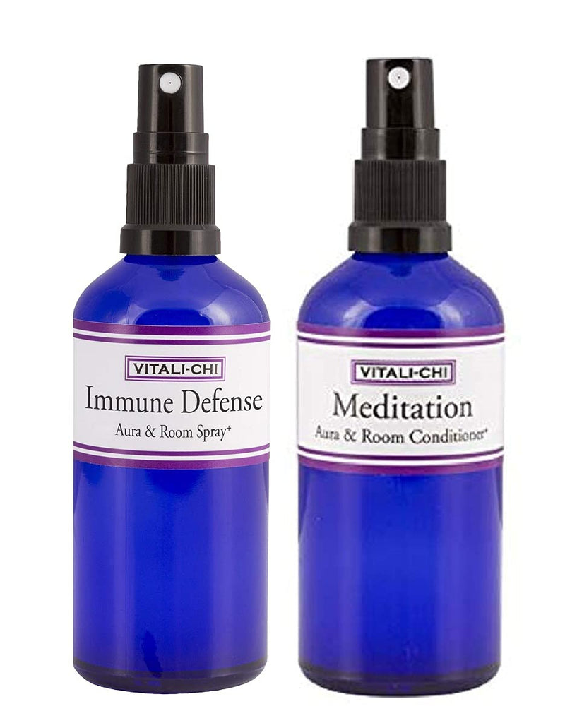 Vitali-Chi Meditation and Immune Defense Aura & Room Spray Bundle - with Lavender and Elemi, Teatree Lemon, Lemongrass Pure Essential Oils - 50ml