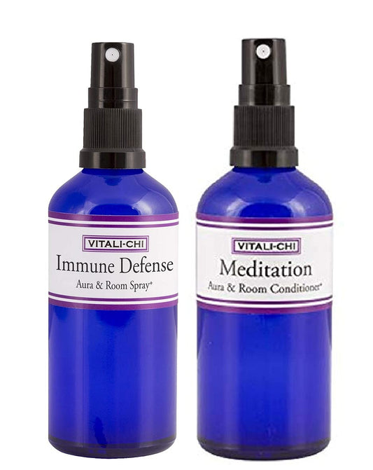 Vitali-Chi Meditation 50ml and Immune Defense 100ml Aura & Room Spray Bundle - with Lavender and Elemi, Teatree Lemon, Lemongrass Pure Essential Oils