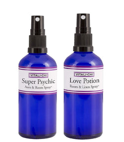 Vitali-Chi Love Potion and Super Psychic Aura, Linen & Room Spray Bundle - with Rose Geranium and Ylang Ylang, Lemon & Patchouli Pure Essential Oils