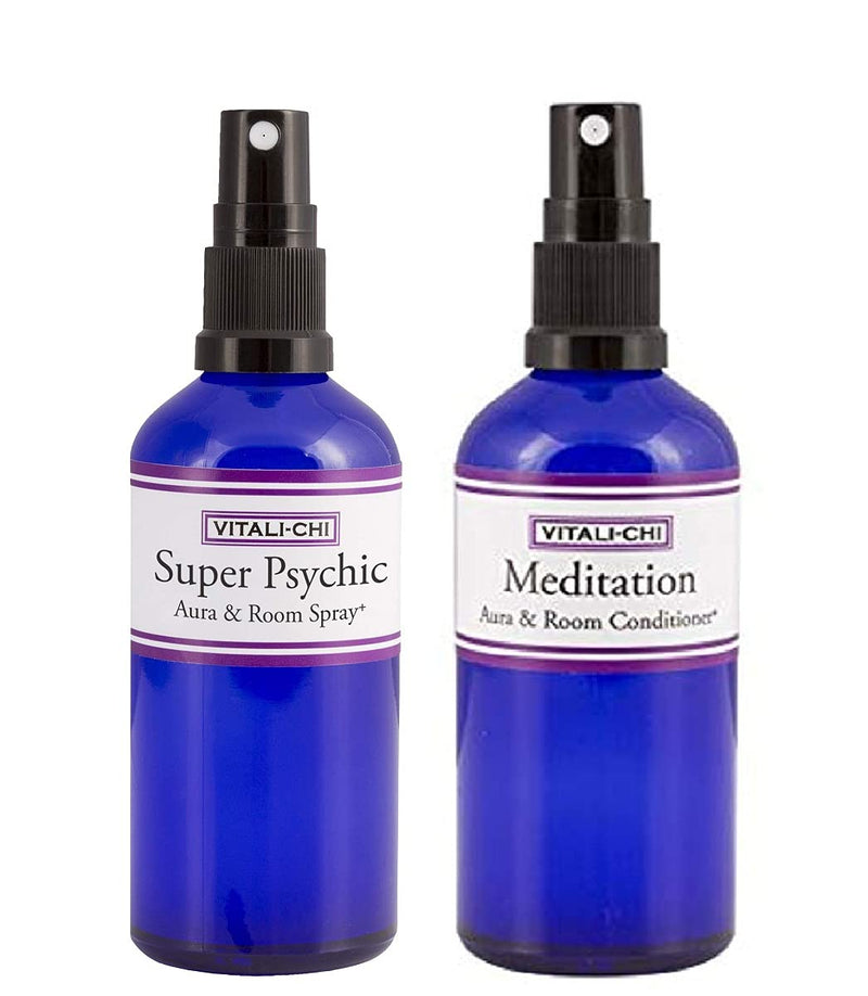 Vitali-Chi Meditation and Super Psychic Aura & Room Spray Bundle - with Lavender and Elemi, Lemon & Patchouli Pure Essential Oils - 50ml
