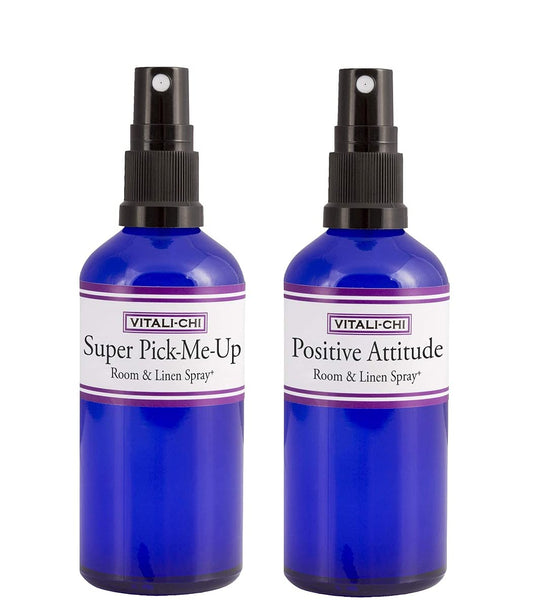 Vitali-Chi Positive Attitude and Super Pick-Me-Up Aura & Room Spray Bundle - with Bergamot and Tangerine, Sweet Orange and Petitgrain Pure Essential