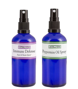 Vitali-Chi Peppermint Oil and Immune Defense Aura & Room Spray Bundle - with Spearmint & Peppermint, Teatree Lemon, Lemongrass Pure Essential Oils -