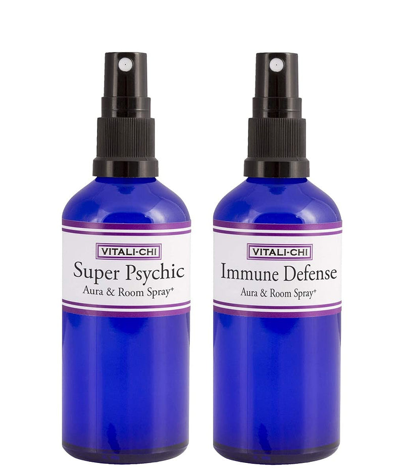 Vitali-Chi Immune Defense and Super Psychic Aura & Room Spray Bundle - with Teatree Lemon, Lemongrass & Patchouli Pure Essential Oils - 50ml